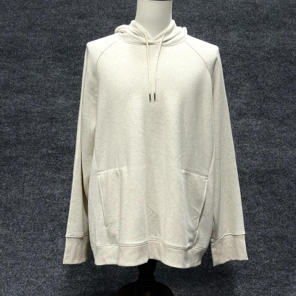 All In Motion Hoodie Mens 2XL White Fleece Raglan Pullover Pockets Sweatshirt
